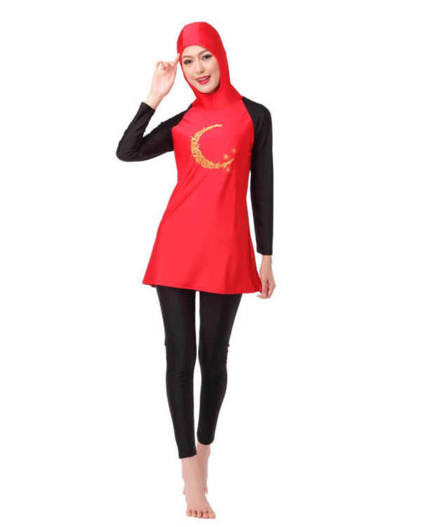 Muslim -Hooded-Swimwear-red-front-view